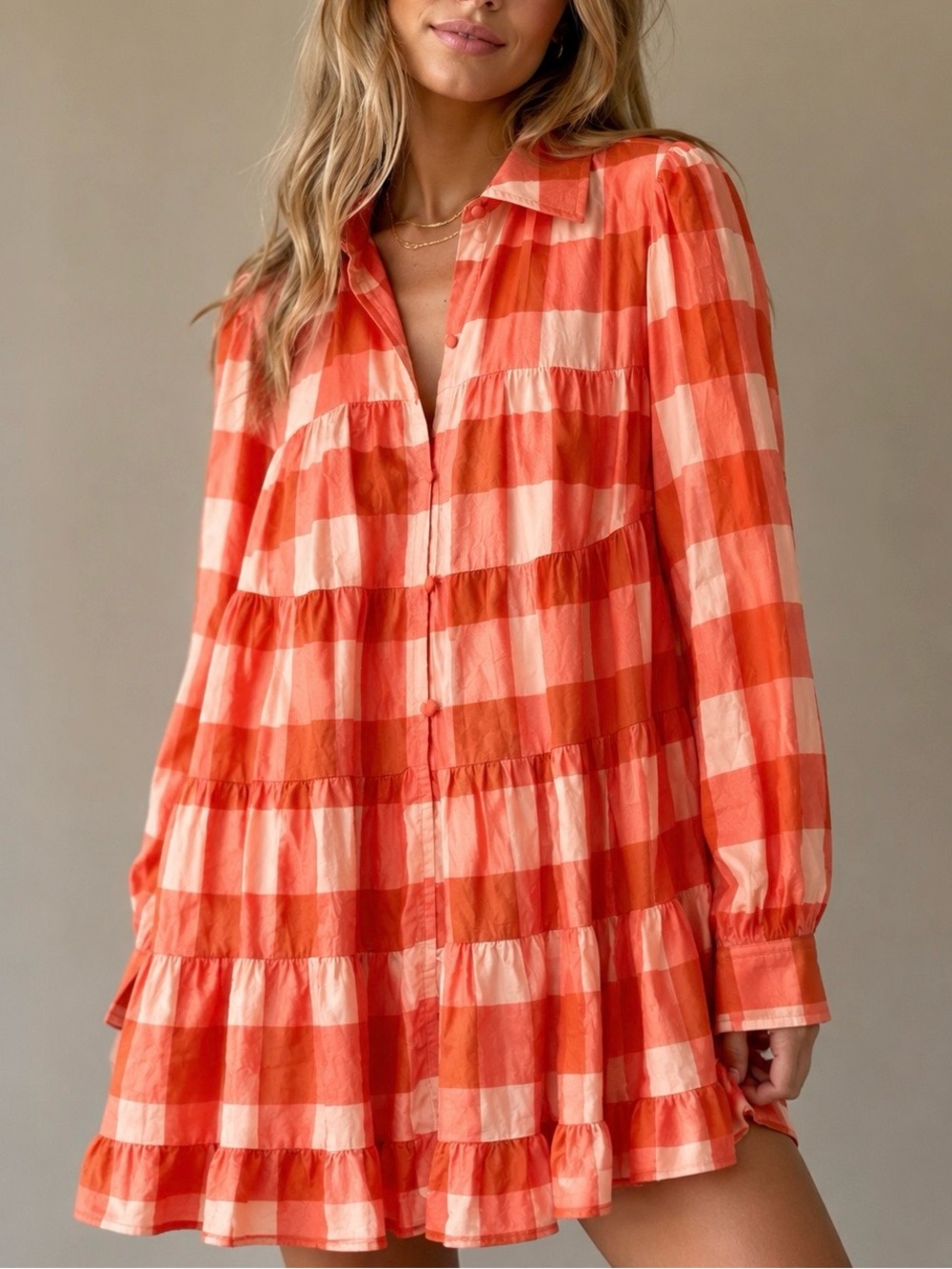 SUNDRESS Kelly Short Modal Mini Dress Plaid Gingham Coral NWT M/L